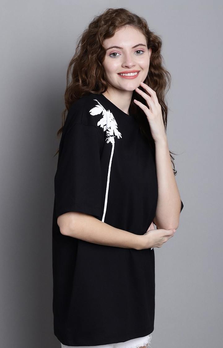 Women's Tree Color Black Floral Oversized T-Shirts