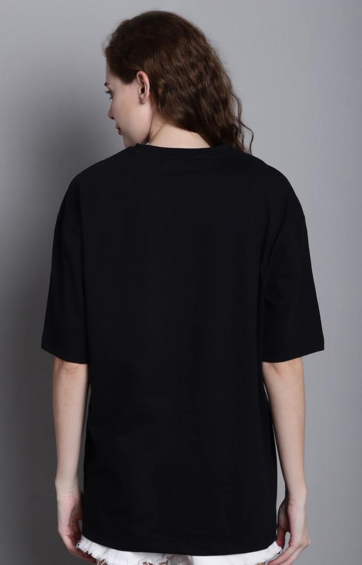 Women's Tree Color Black Floral Oversized T-Shirts