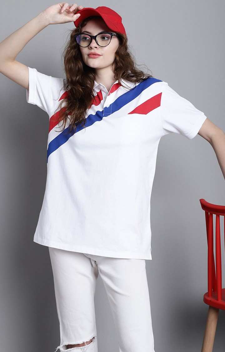 Women's Stripe Color White Striped Polos