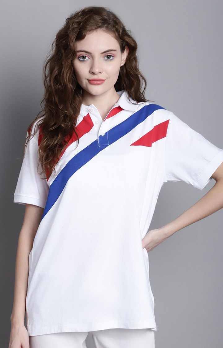 DOOR74 | Women's Stripe Color White Striped Polos