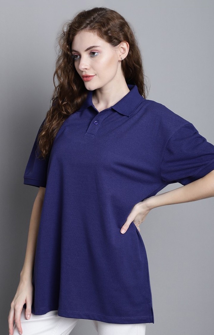Women's Blue Solid Polos
