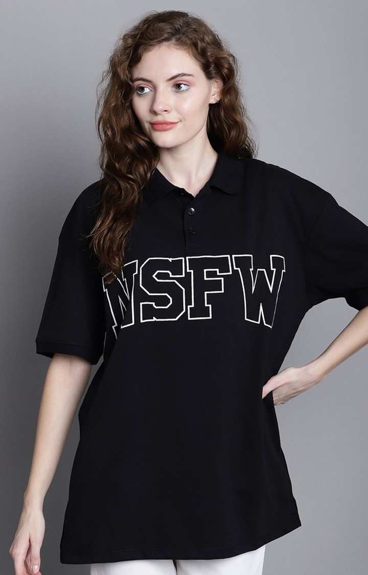 DOOR74 | Women's Black Typography Polos