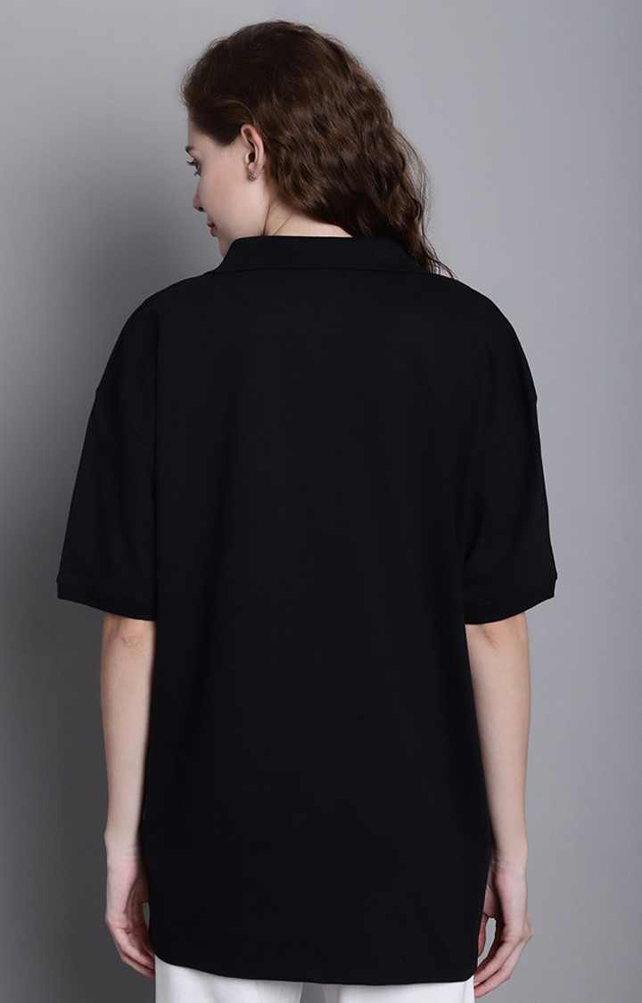 Women's Black Typography Polos