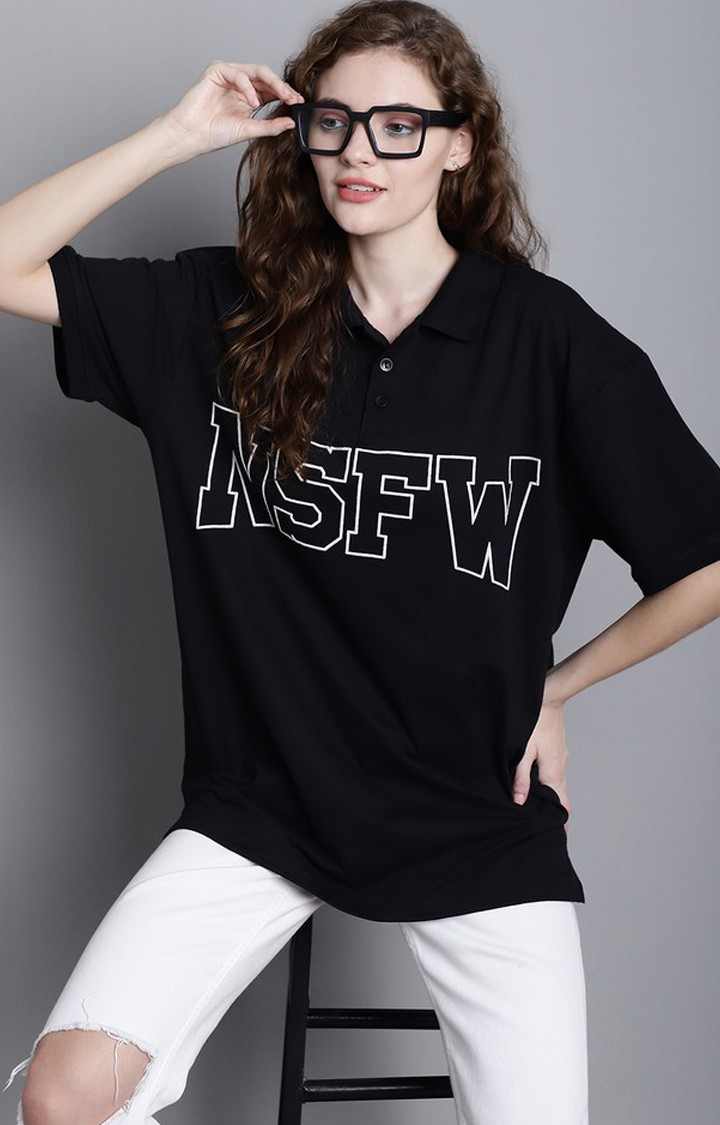 Women's Black Typography Polos