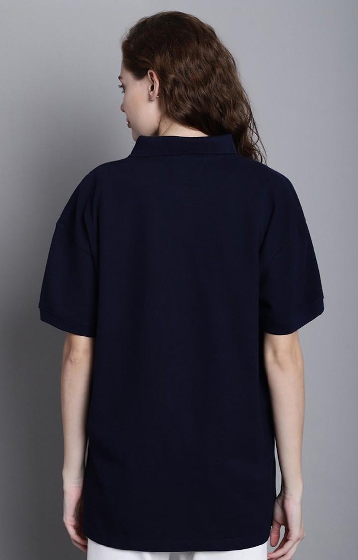 Women's Blue Typography Polos