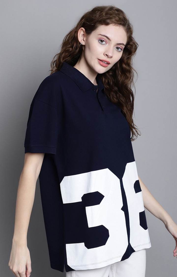 Women's Blue Typography Polos