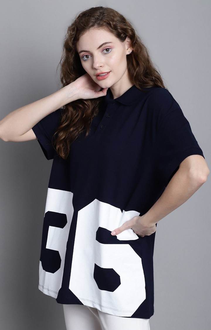 Women's Blue Typography Polos