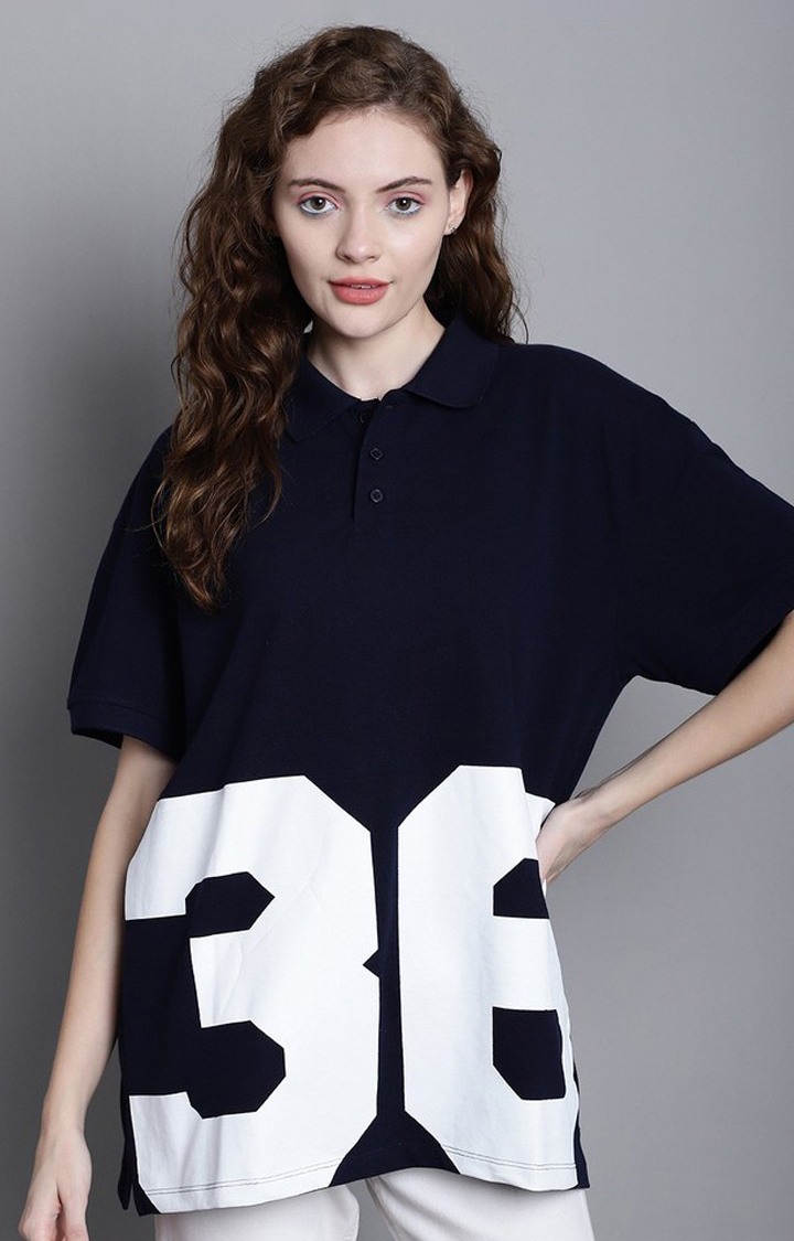 Women's Blue Typography Polos