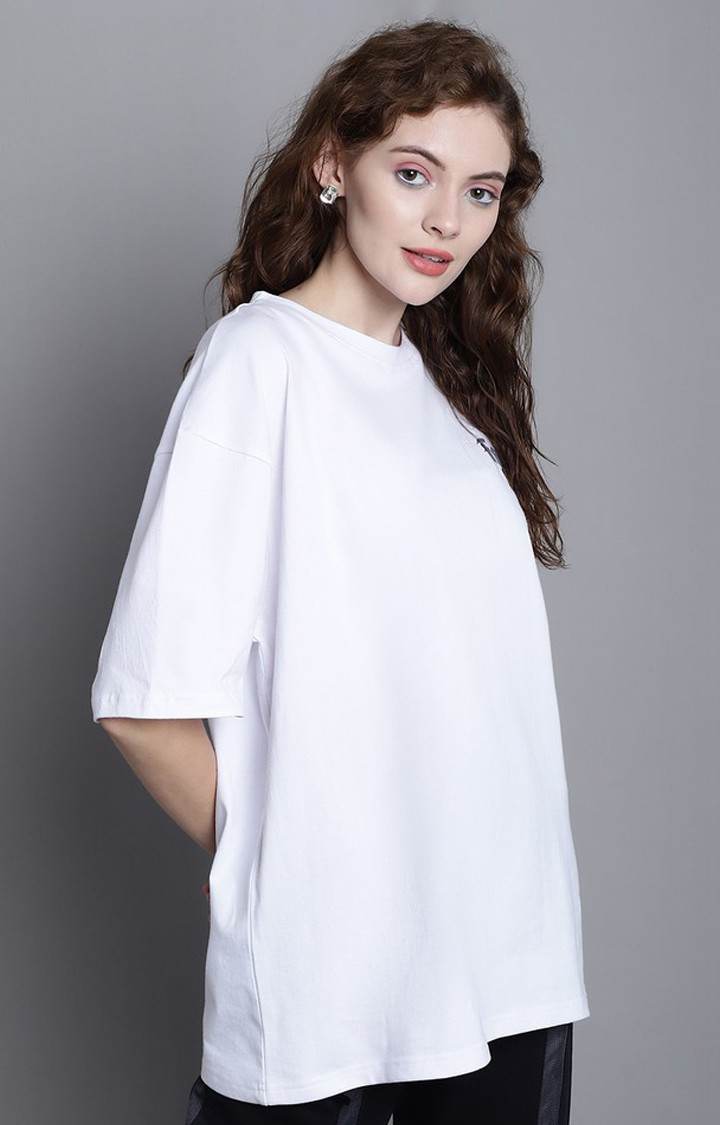 Women's Lets Escape From Reality Puff White Typography Oversized T-Shirts