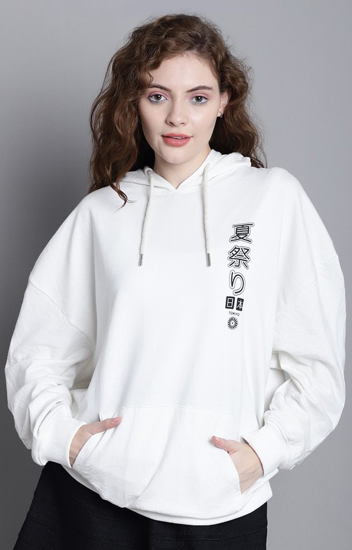 DOOR74 | Women's Off White Graphic Hoodies