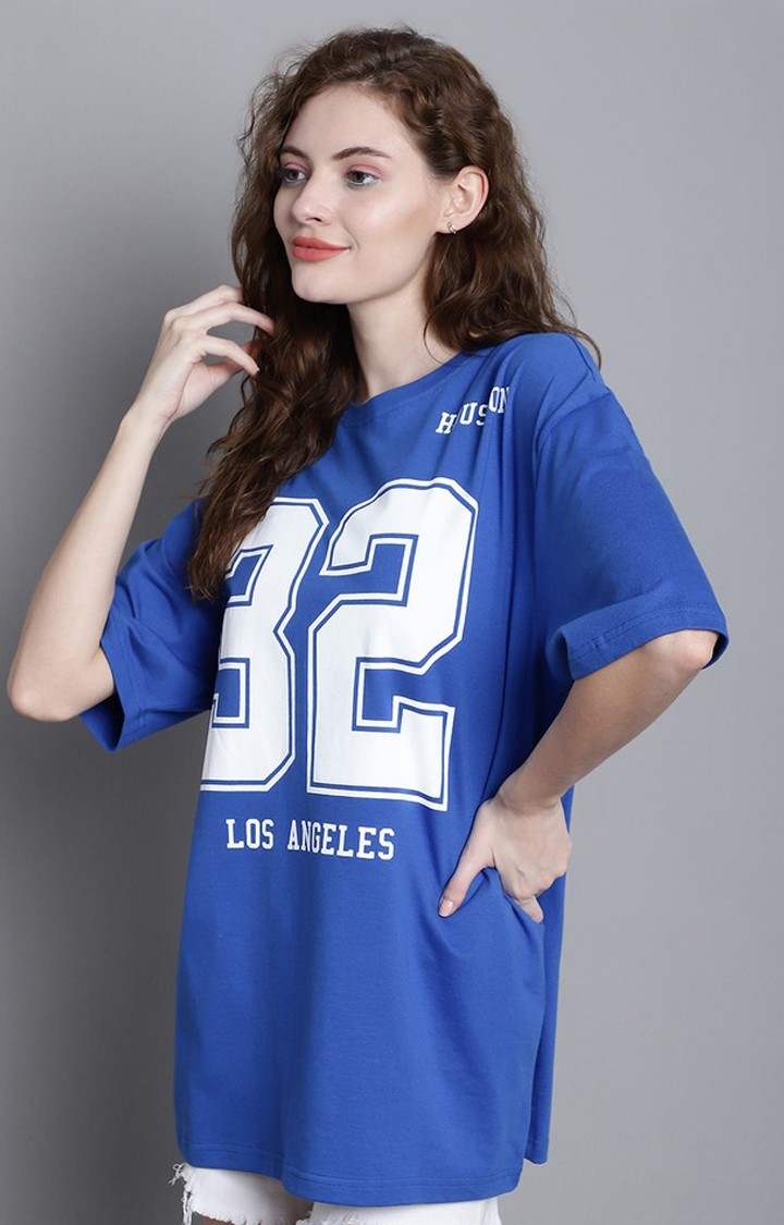 Women's 32 Los Angeles Blue Typography Oversized T-Shirts