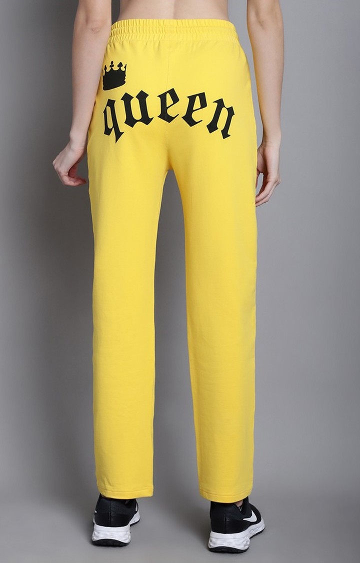 Women's  Regular Queen Printed Yellow Jogger With Pocket