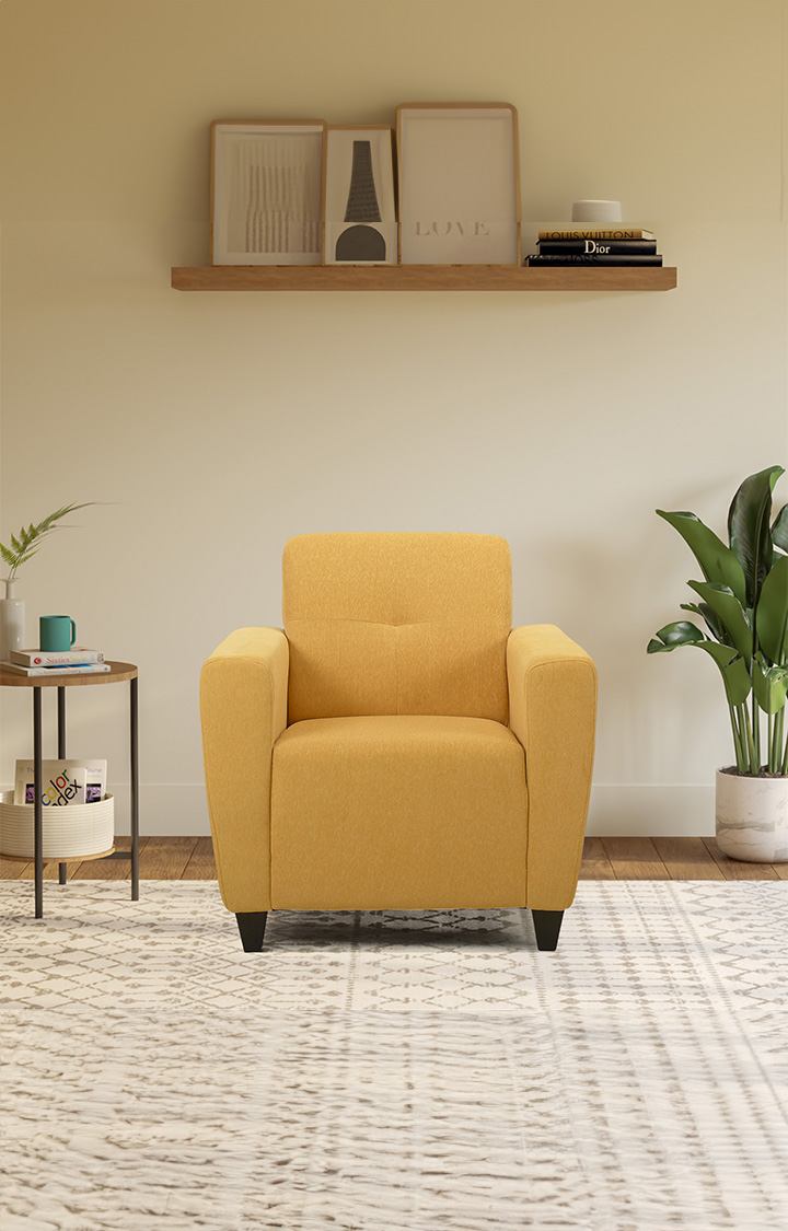 neudot Elegance Sofa for Living Room |1 Person Sofa|Premium Fabric with Cushioned Armrest | Solid Wood Frame|1 Seater in Husky Yellow Color
