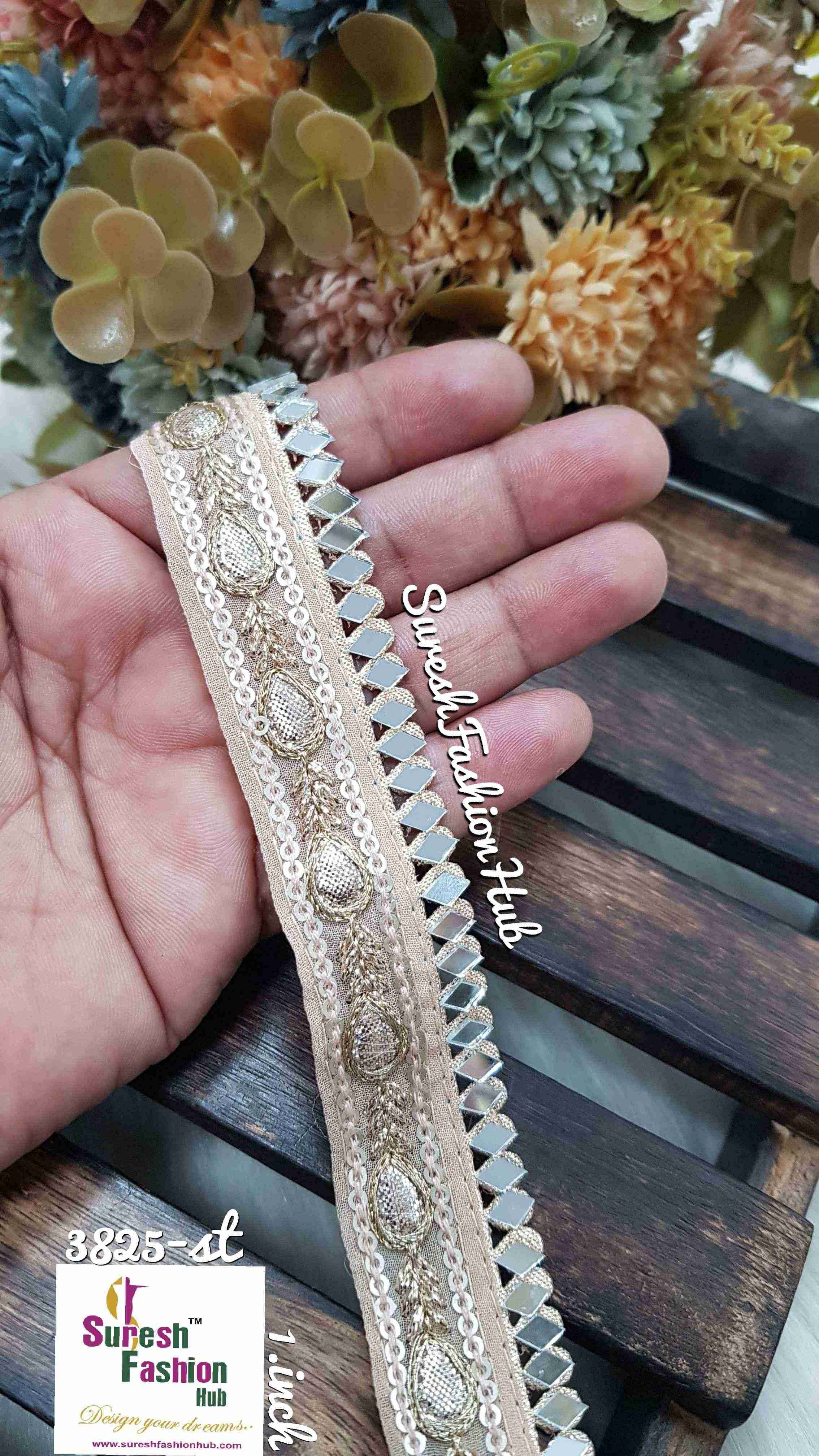 Light Peach Sequin Radiance Gota Mirage Lace