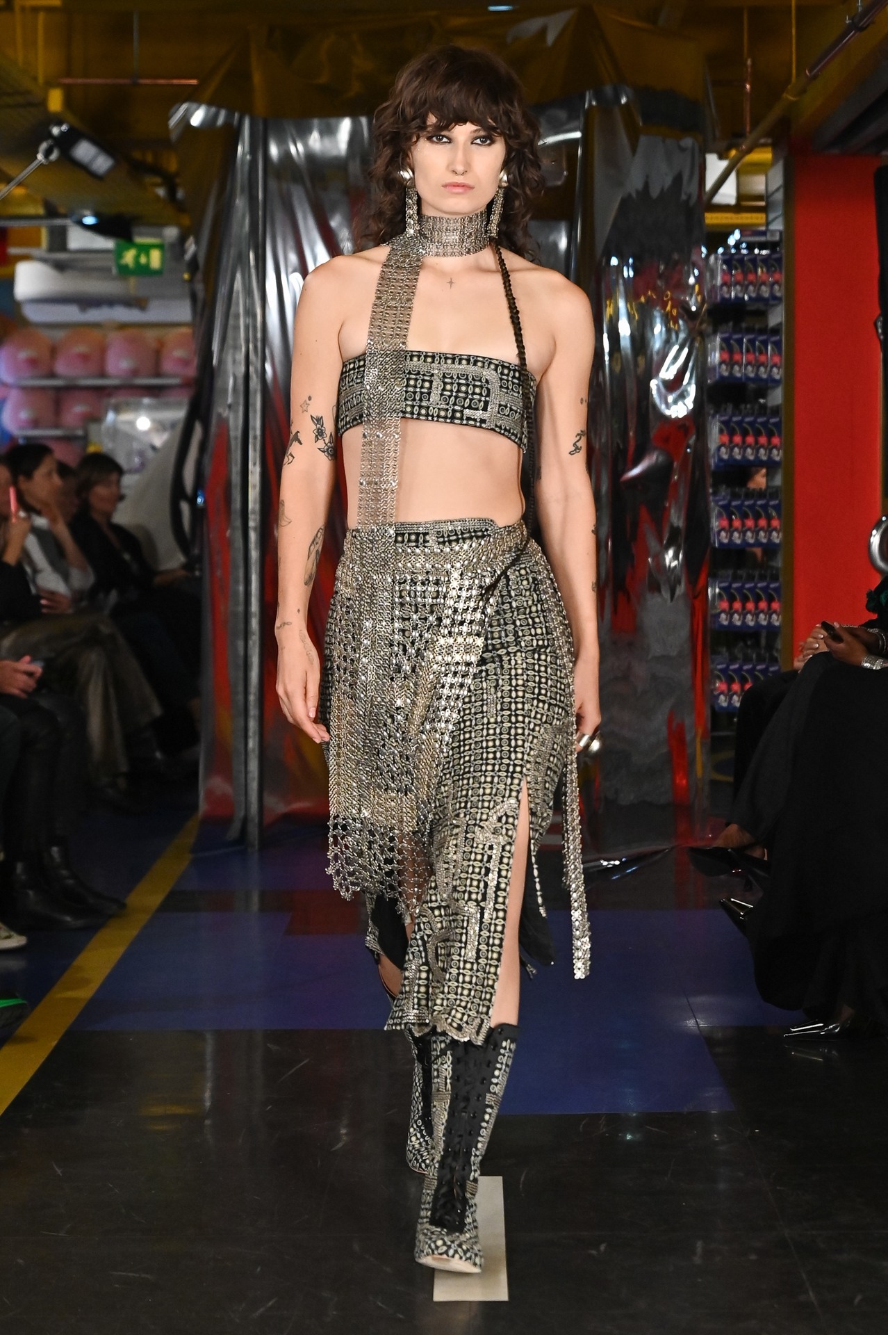 Tribal Embroidered Bratop with Asymmetric Slit Skirt Set