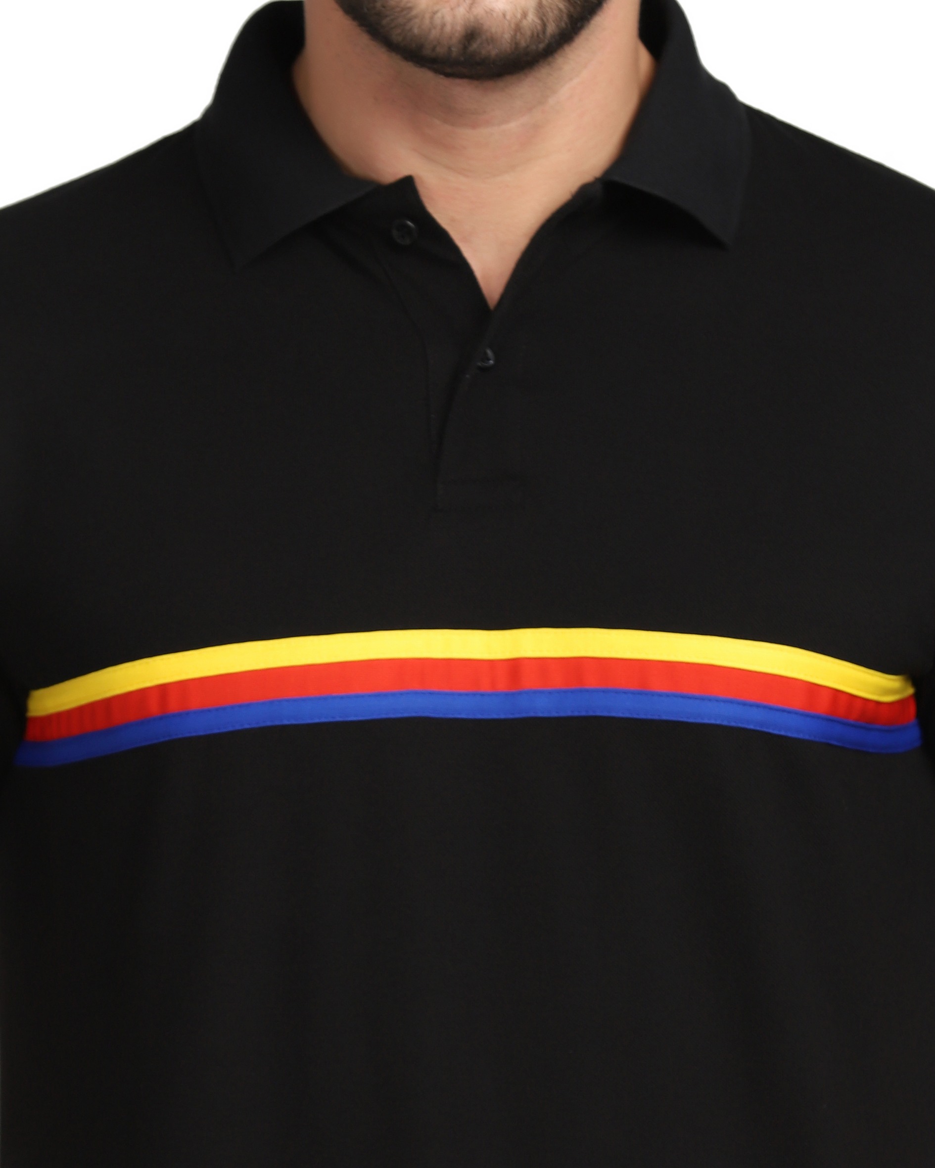 Black Polo With Multi Color Stripes