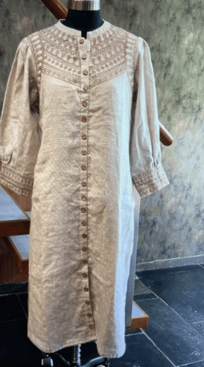 Grey Linen Puffy Sleevs Top   