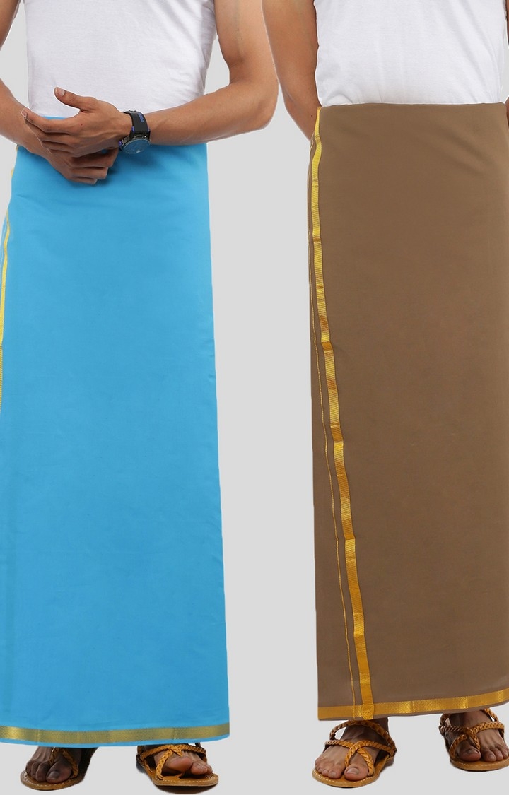 Ramraj Cotton | Blue Brown Solid Dhotis 0
