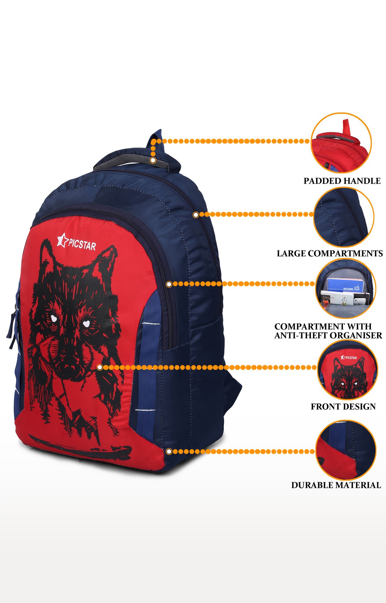 Picstar | Picstar Daredevil 35 L Navy And Red Backpack 4
