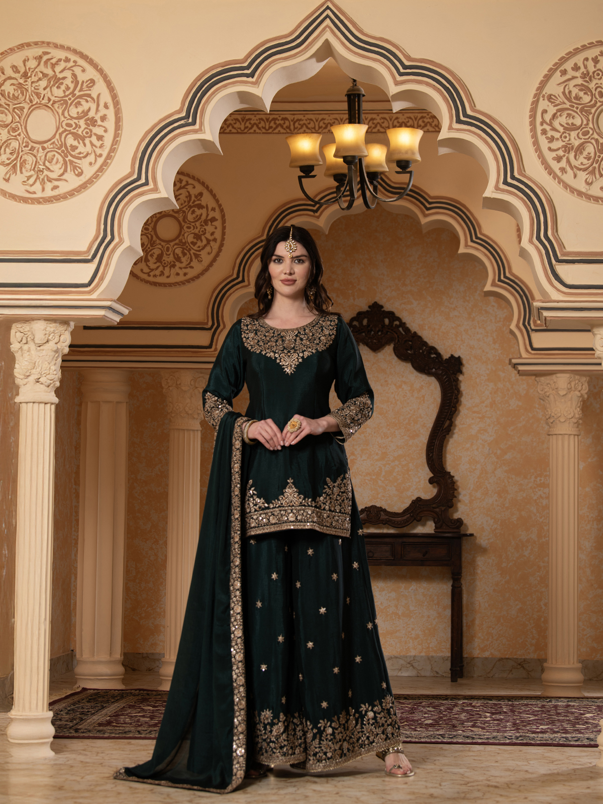 ALBION FANCY LADIES ETHNIC GREEN KURTI SET