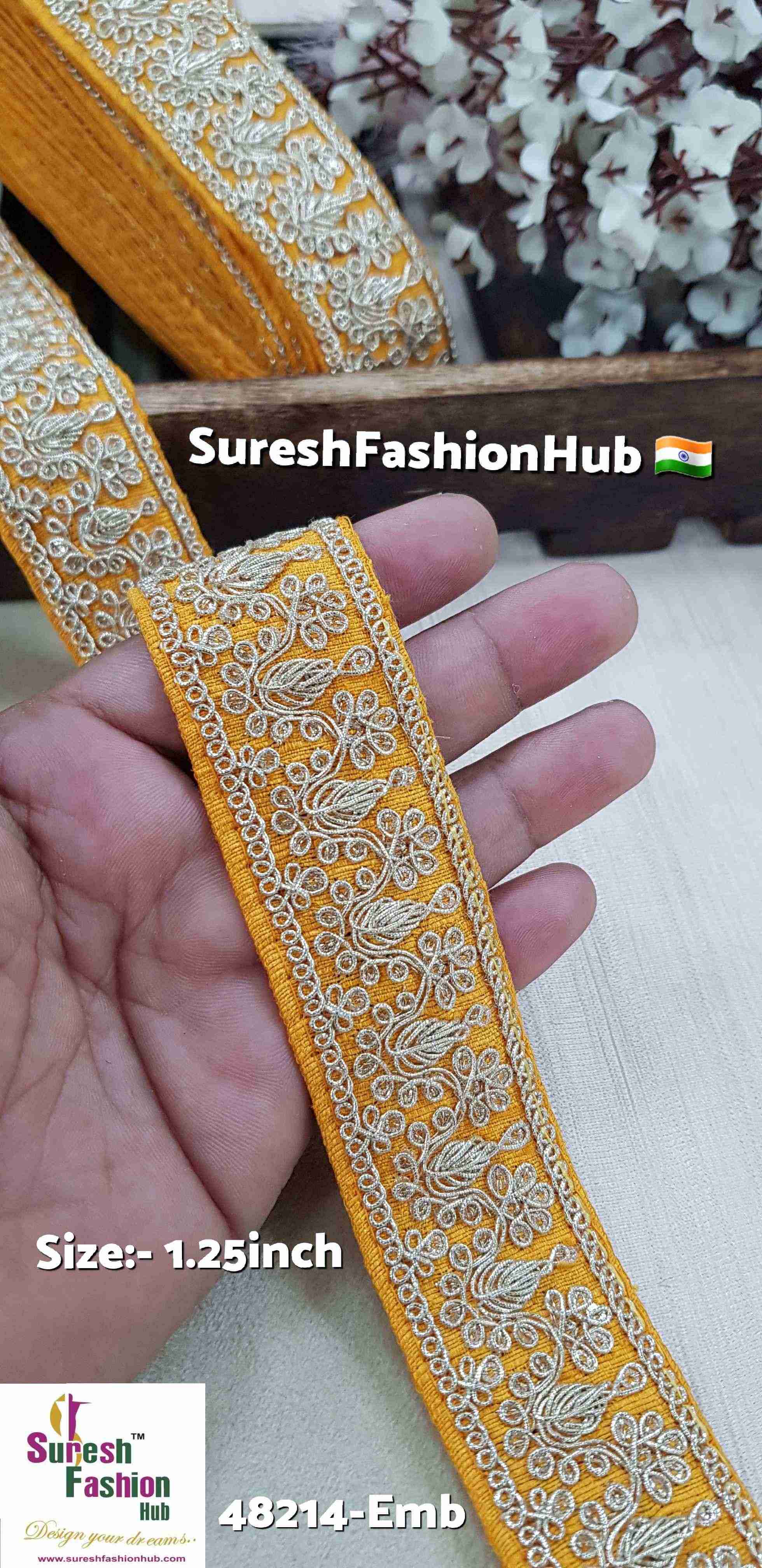 Yellow Pearl & Sequence Fabric Lace