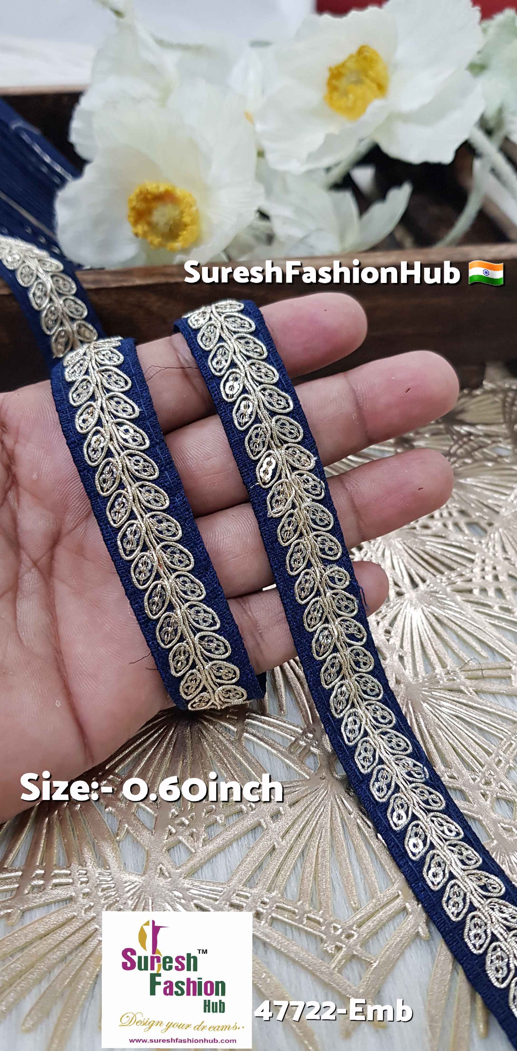MorPeach (Petrol Blue) Pearl Leaf Embroidered Border