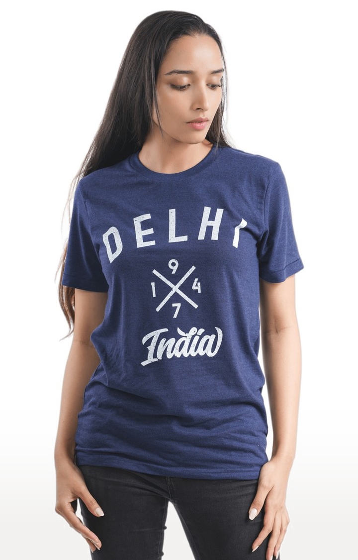 1947IND | Unisex Delhi 1947 India Tri-Blend T-Shirt in Navy