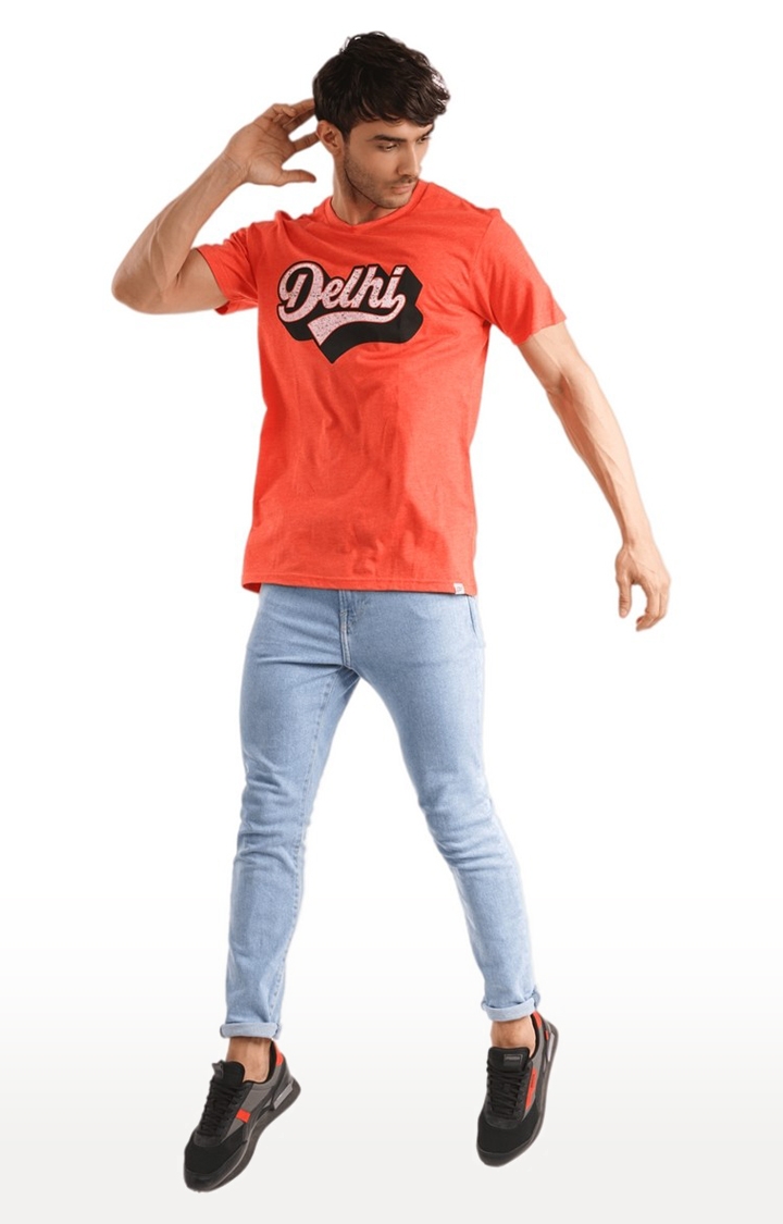 Unisex Delhi Curvey Logo Tri-Blend T-Shirt in Red