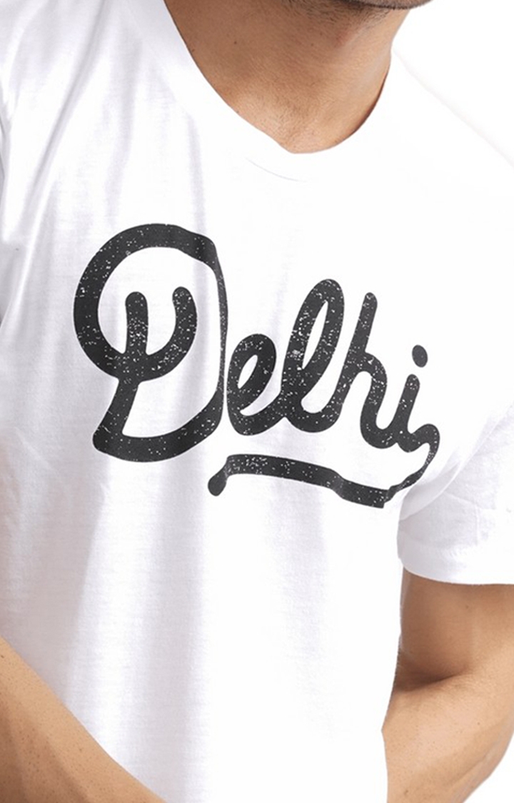 Unisex Delhi Script Logo Tri-Blend T-Shirt in White