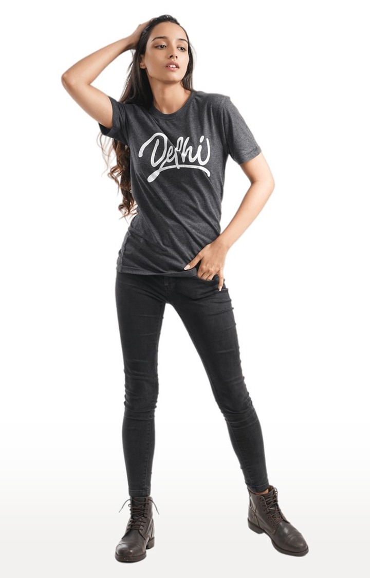 Unisex Delhi Thick Script Tri-Blend T-Shirt in Charcoal