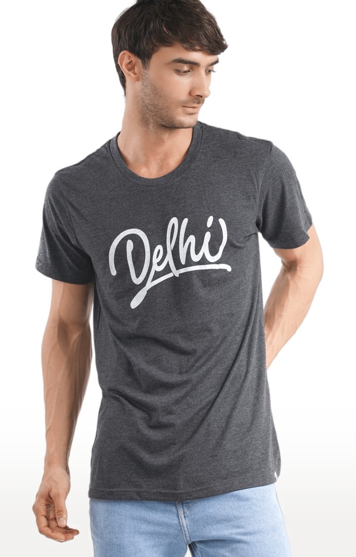 1947IND | Unisex Delhi Thick Script Tri-Blend T-Shirt in Charcoal