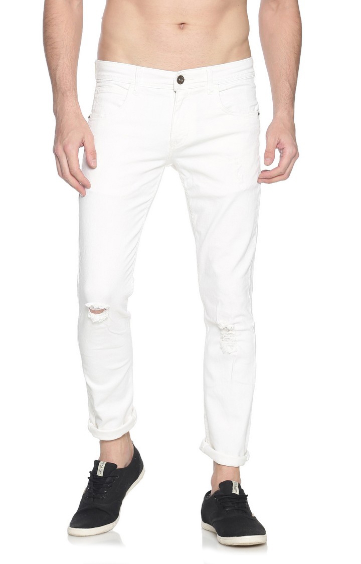 Chennis | Chennis Men's Casual Torn Jeans, White 0