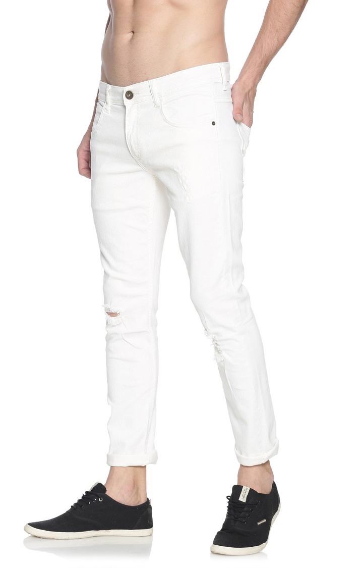 Chennis | Chennis Men's Casual Torn Jeans, White 2