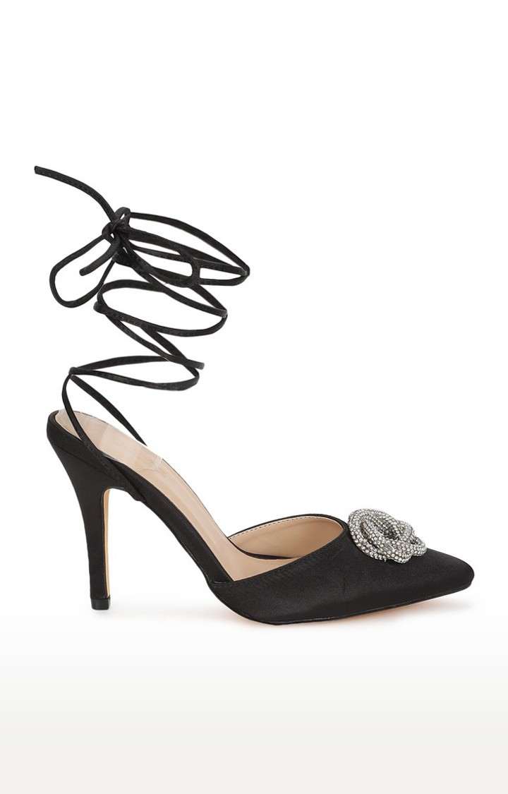 Women's Black Solid Lycra Sandals