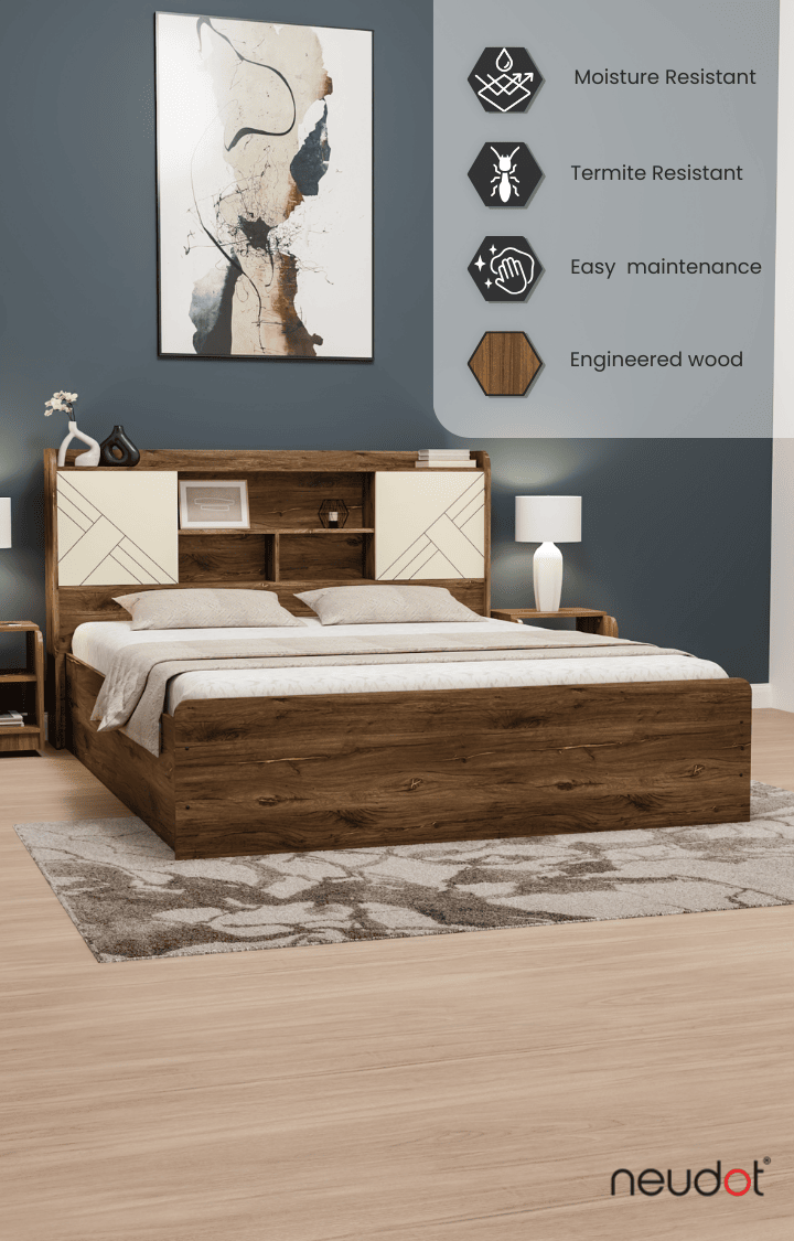 Paris Bed With Box Storage - Queen, Western Oak Finish