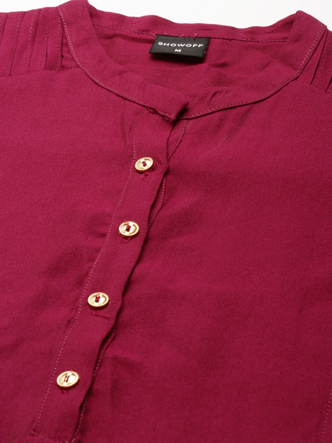 Showoff | SHOWOFF Women's Mandarin Collar Solid Purple Straight Kurta 2