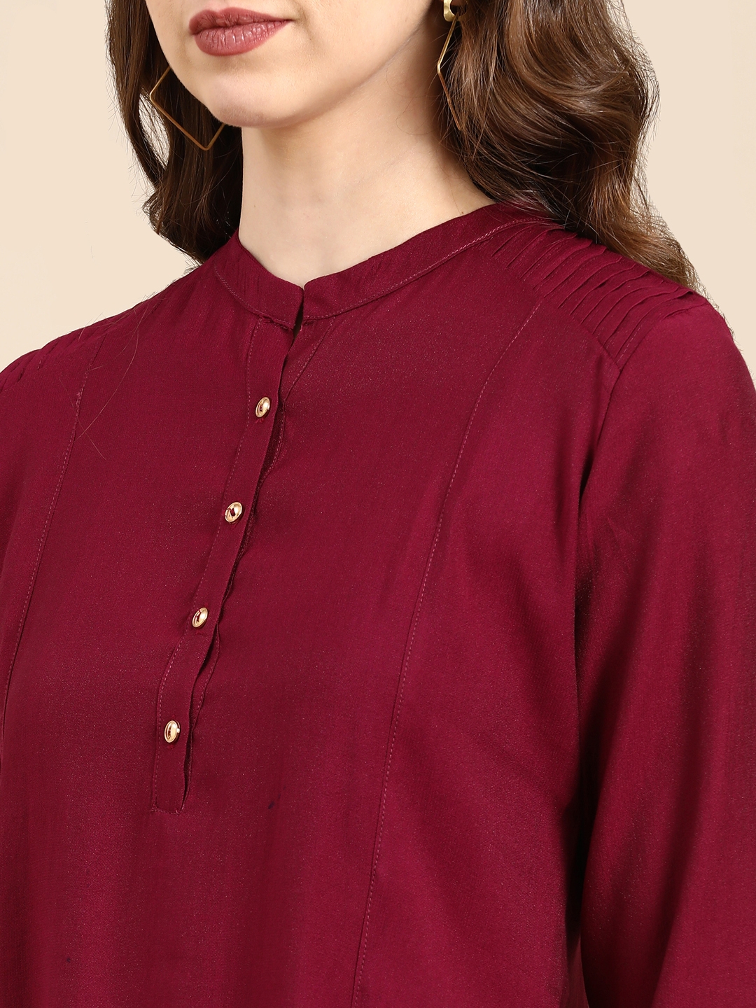 Showoff | SHOWOFF Women's Mandarin Collar Solid Purple Straight Kurta 7