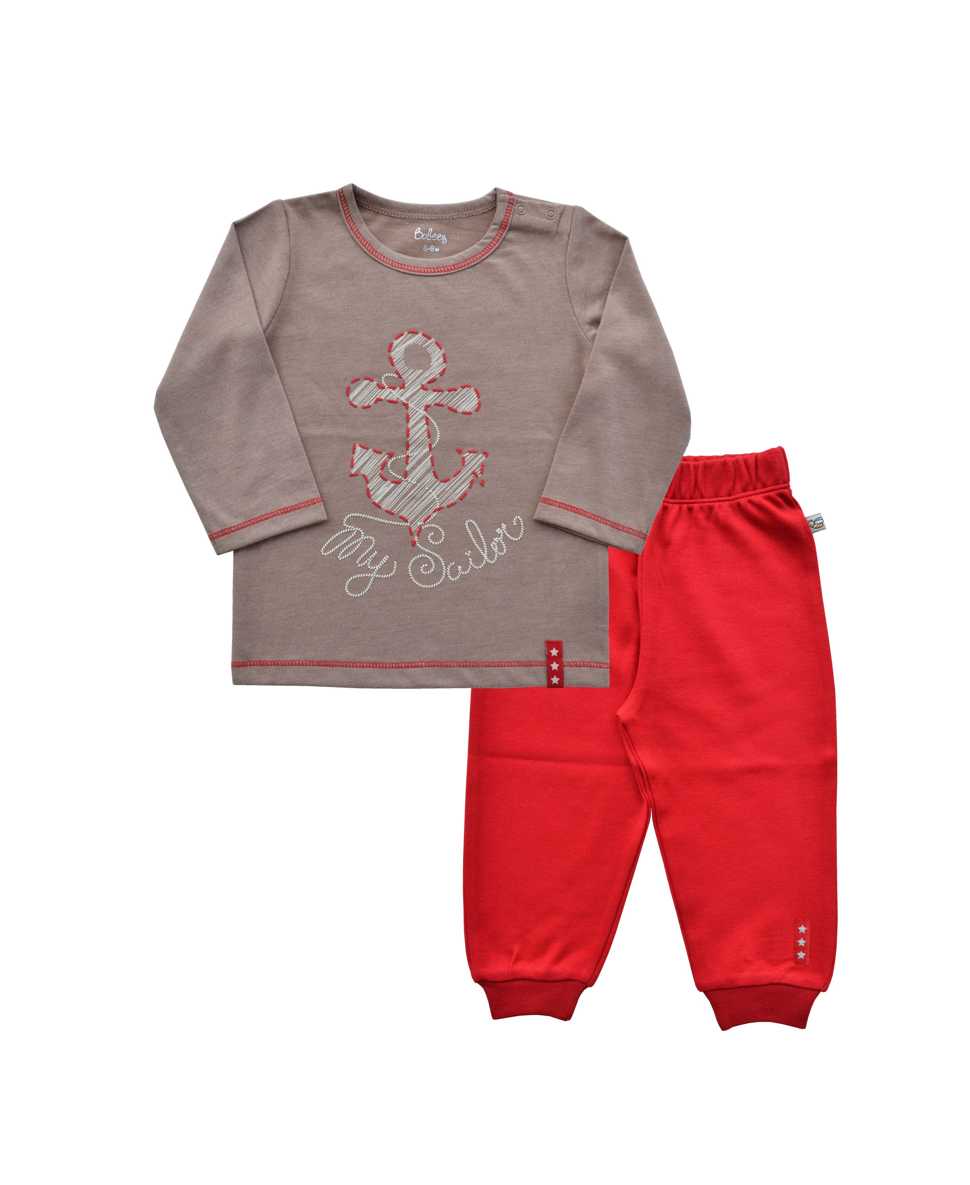My Sailor Print Brown T-shirt + Red Pant ( 100% Cotton Interlock Biowash)