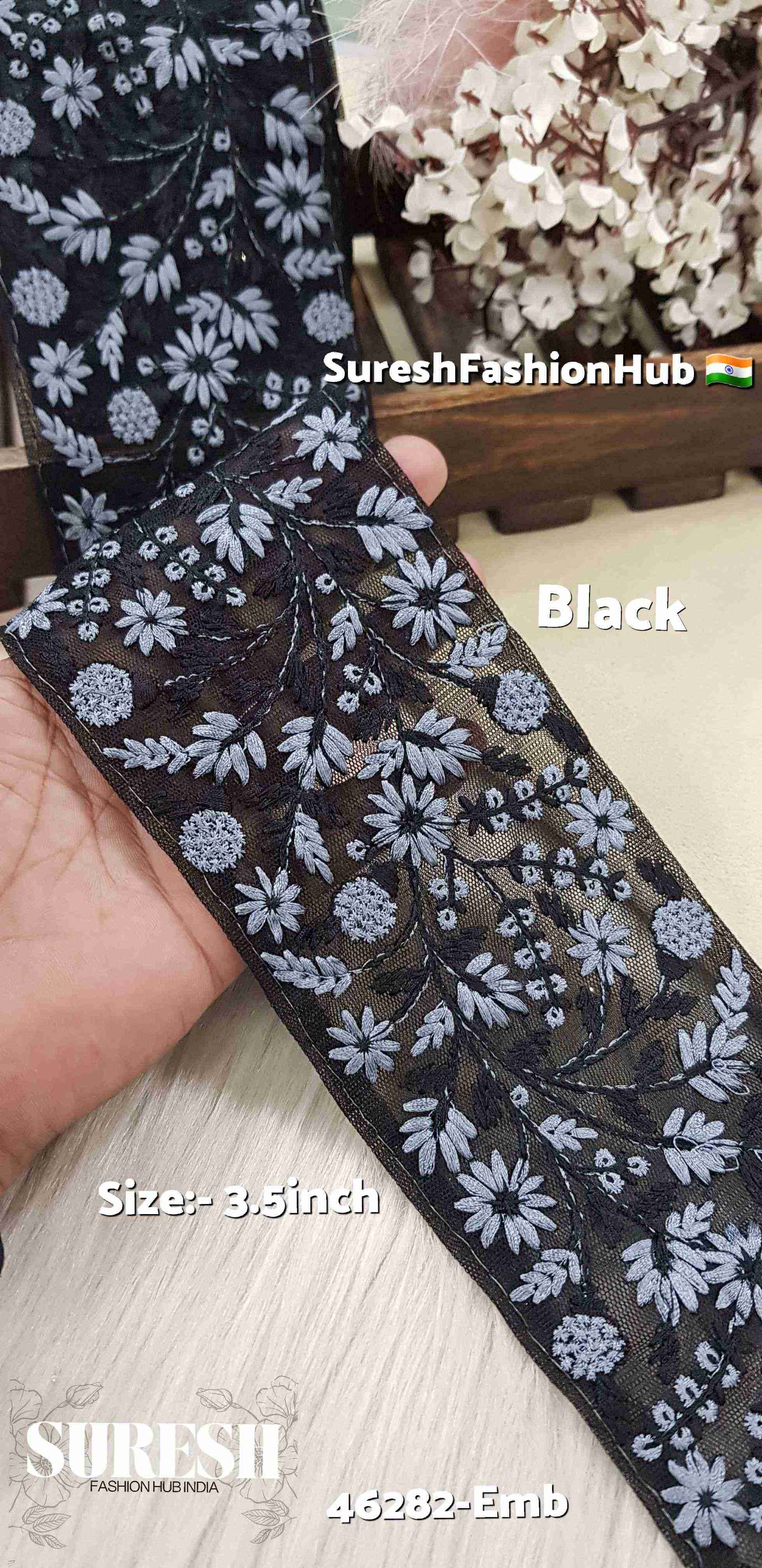 Black Tone-to-Tone Floral Net Lace