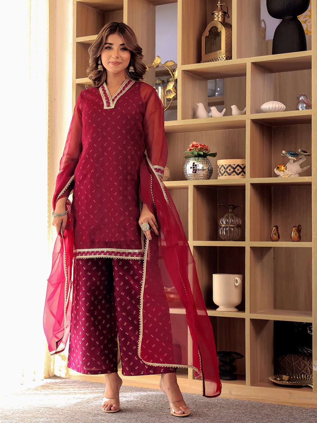 Beautiful Purple Color organza Kurta With Palazzos & Dupatta