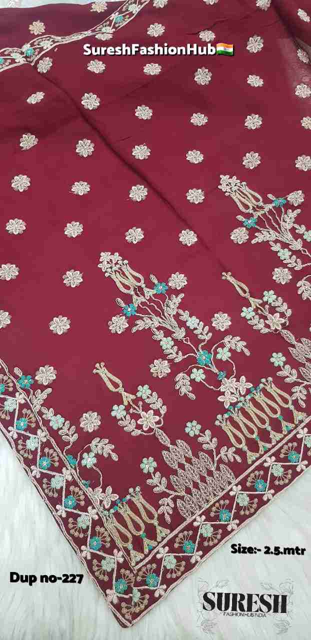 Maroon Floral Zari & Threadwork Georgette Dupatta-227