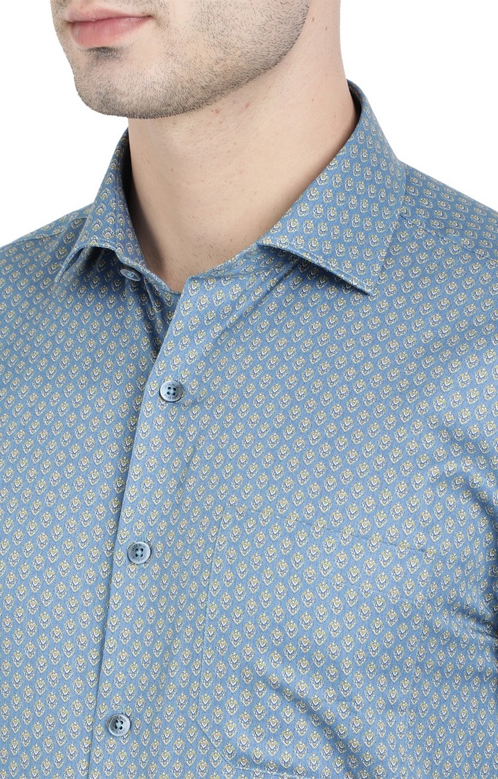 JadeBlue | Men's Blue Cotton Printed Formal Shirts 3