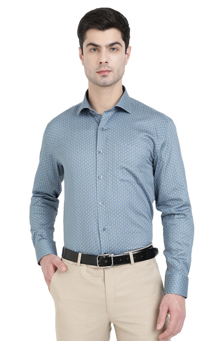 JadeBlue | Men's Blue Cotton Printed Formal Shirts 0