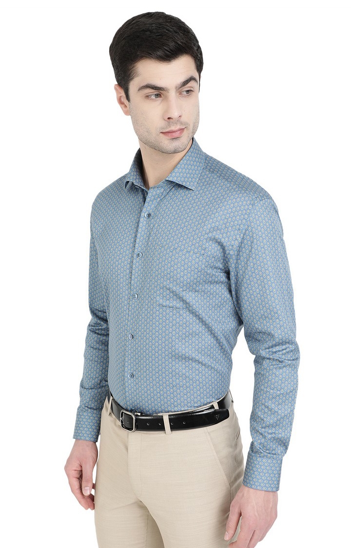 JadeBlue | Men's Blue Cotton Printed Formal Shirts 1