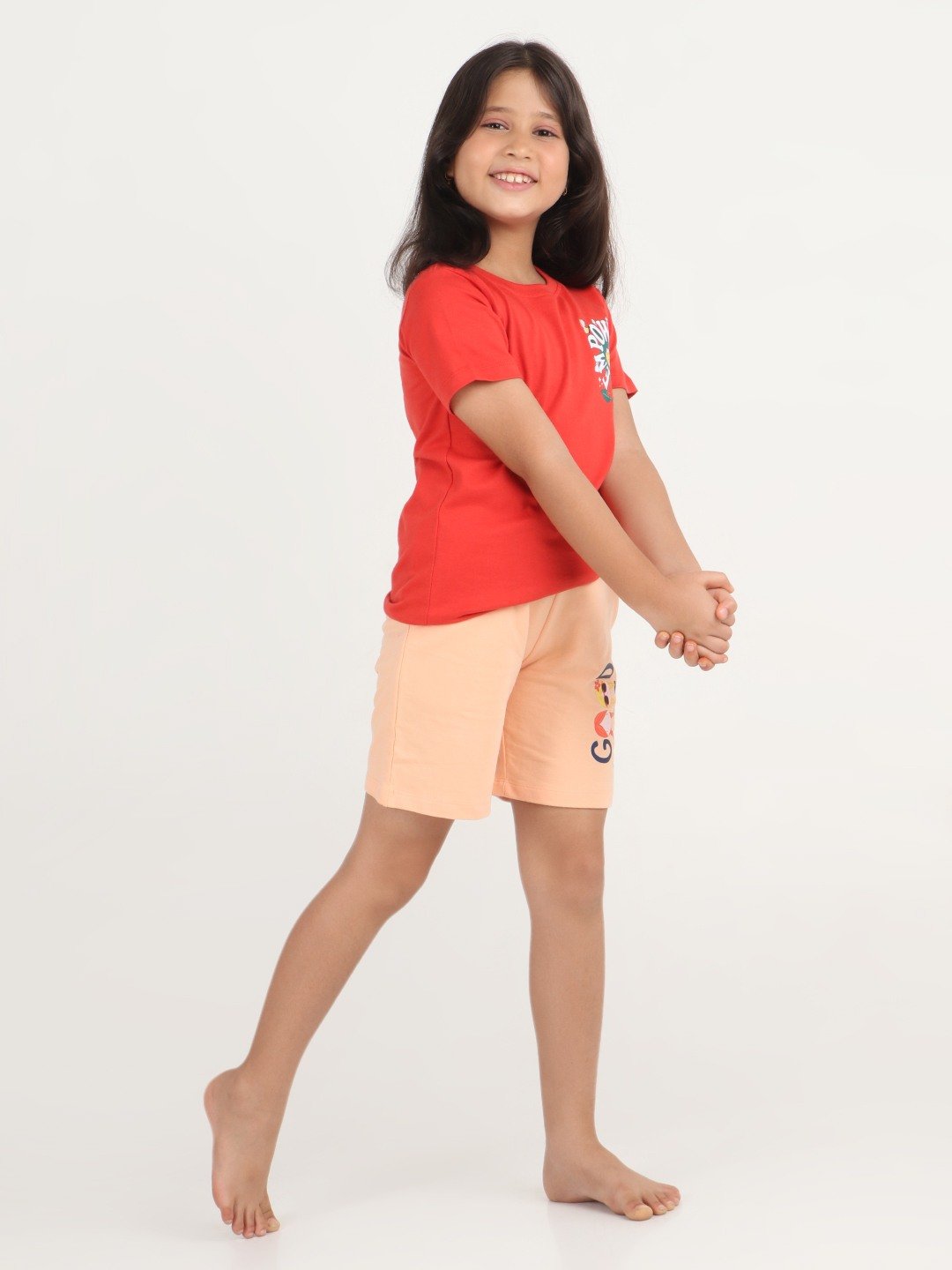 Girls 1 piece printed short - Peach