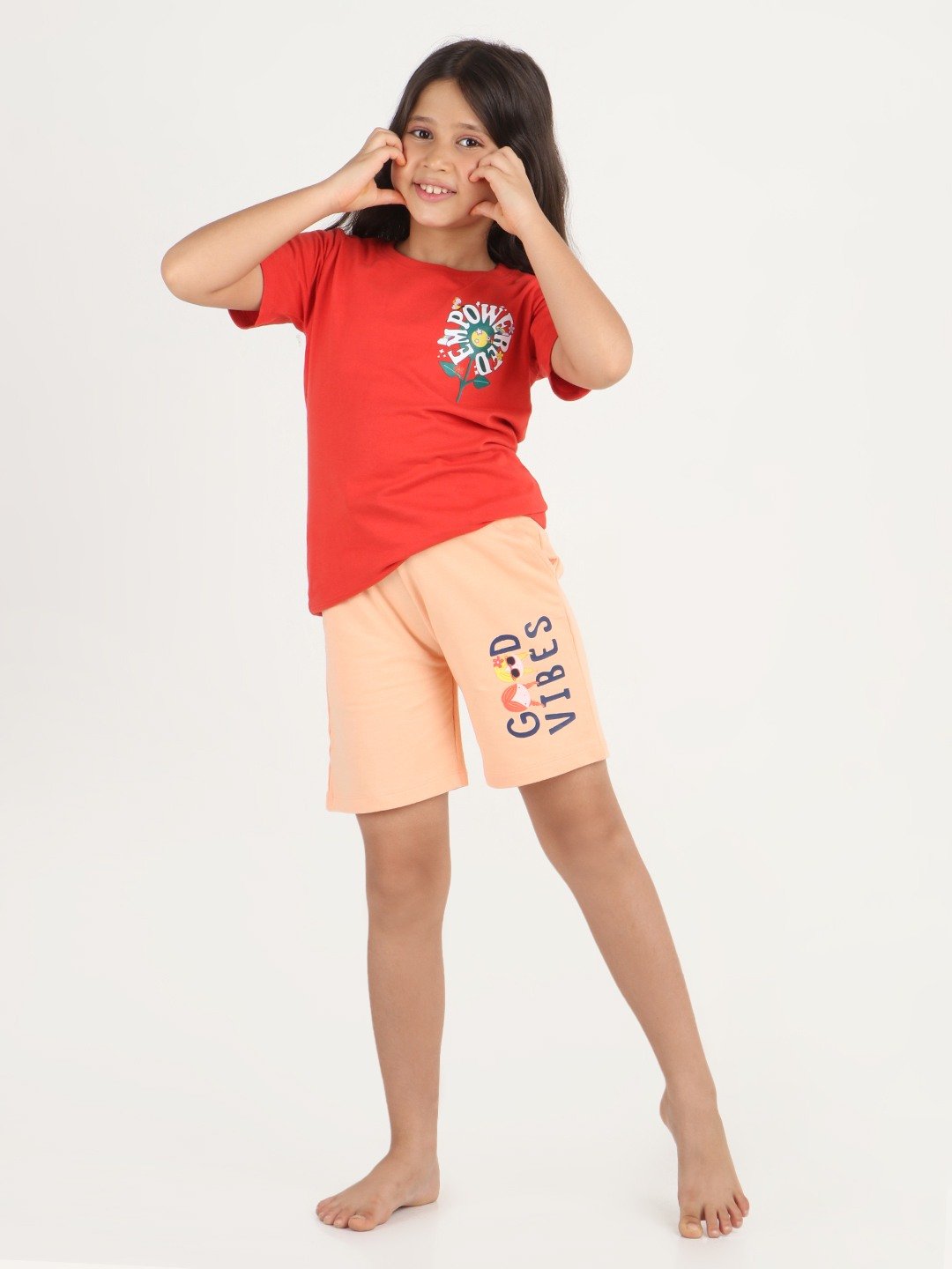 Girls 1 piece printed short - Peach
