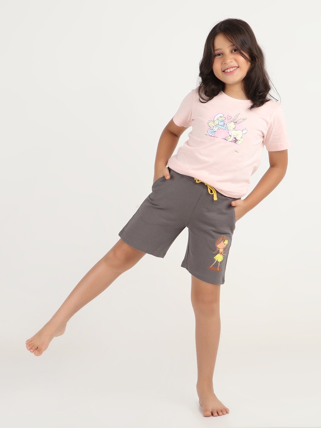 Girls 1 piece printed short - Charcoal Grey