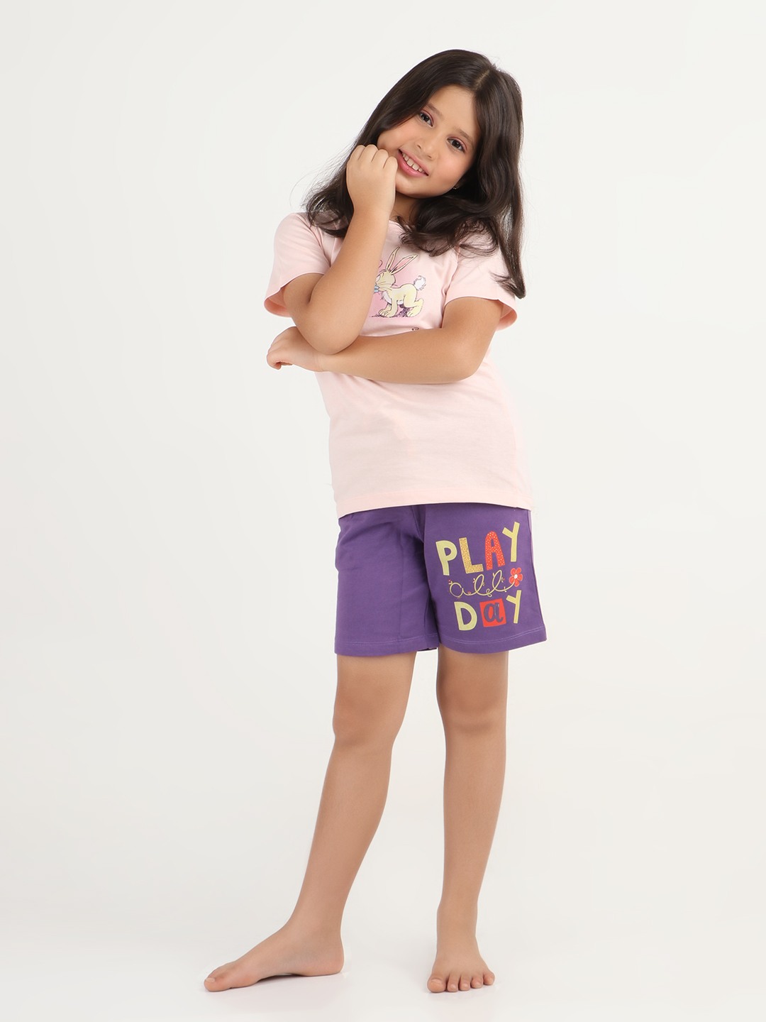 Girls 1 piece printed short - Deep Purple