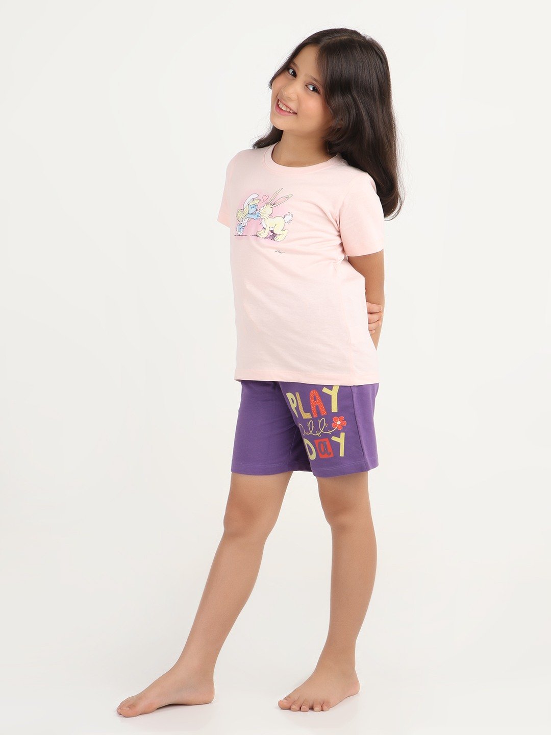 Girls 1 piece printed short - Deep Purple