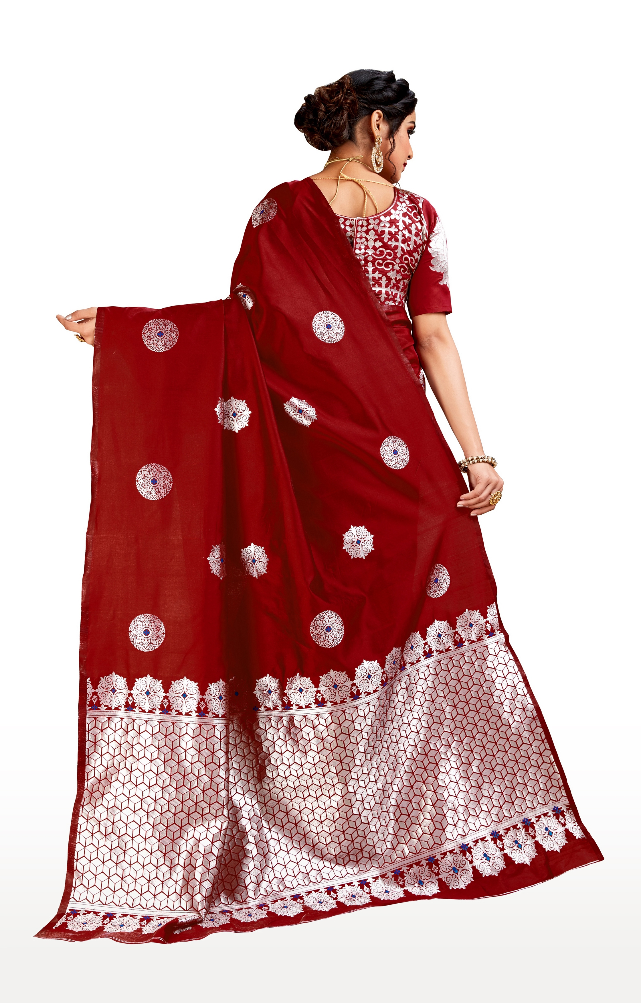 Glemora | Glemora Red Lichi Silk Dhanashree Saree With Unstitched Blouse 3